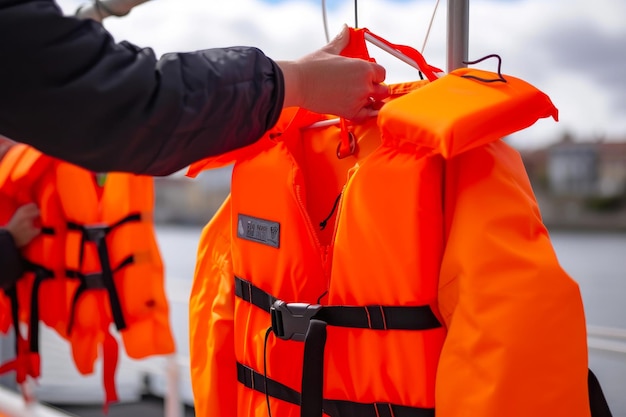 La seguridad en primer lugar La selección de un chaleco salvavidas naranja vibrante