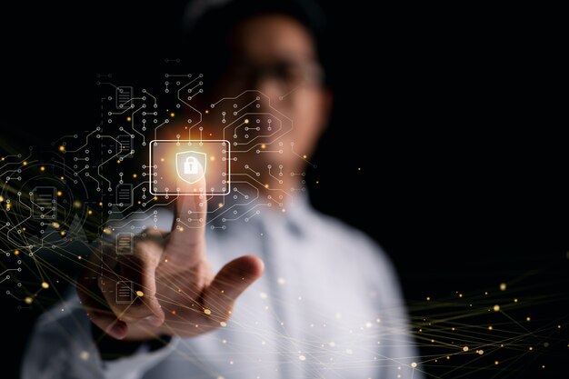 Seguridad y privacidad de los datos en Internet. En una pantalla virtual, un concepto de tecnología de Internet.