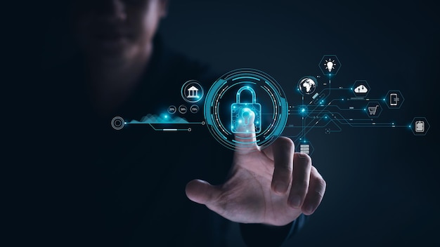 Seguridad de la tecnología futura y cibernética en Internet El escaneo de dedos permite el acceso a la seguridad