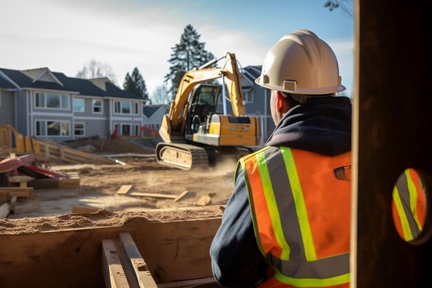 SeguridadVestido un trabajador de la construcción que opera generador Ai