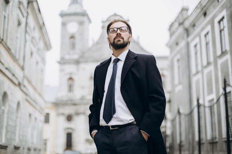 Seguro empresario parado en la calle