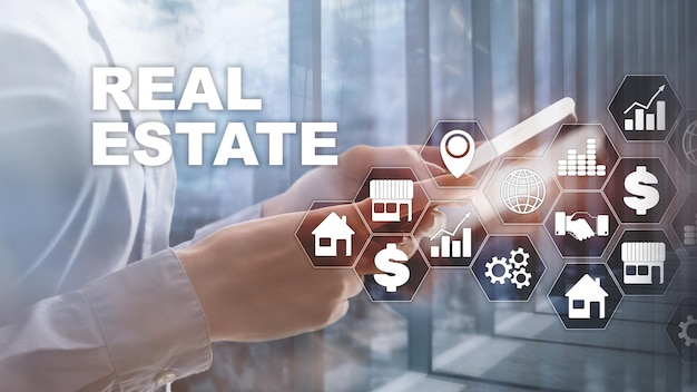 Seguro de propiedad inmobiliaria y concepto de seguridad Antecedentes comerciales abstractos