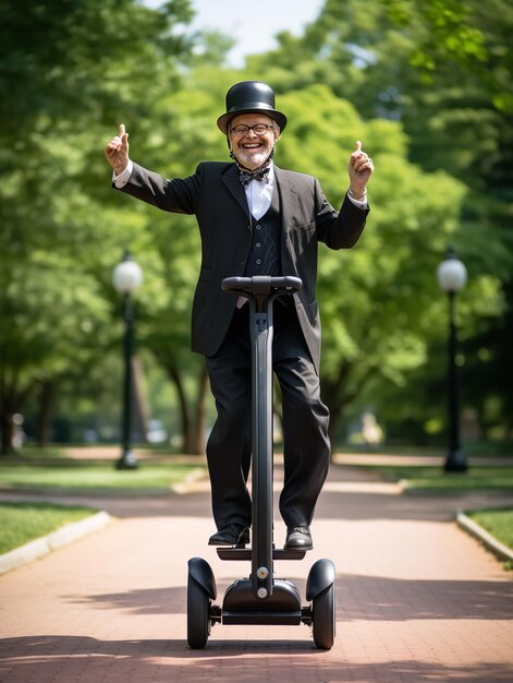 Segway moderno deslizando através de parque urbano gerado por IA