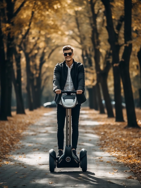 Segway moderno deslizando através de parque urbano gerado por IA