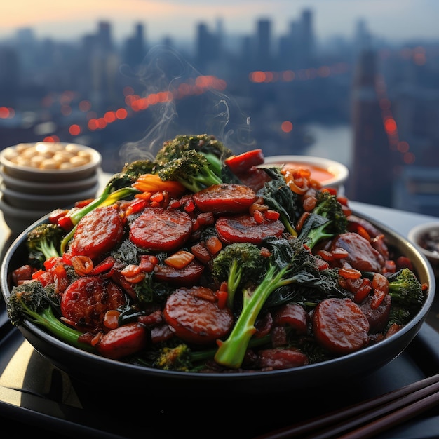 Sehen Sie Pad Ew Stirfried breite Reis Nudeln mit Sojasauce chinesischen Brokkoli und Ihre Wahl