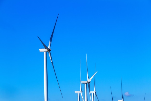 Foto sehenswürdigkeit von windmühlen vor klarem blauem himmel