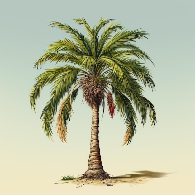 Sehr detaillierte Abbildung einer Palme in der Wüste