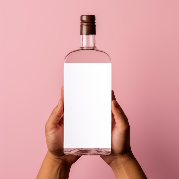 Sehr detaillierte weiße Flasche Gin-Mockup auf rosa Hintergrund