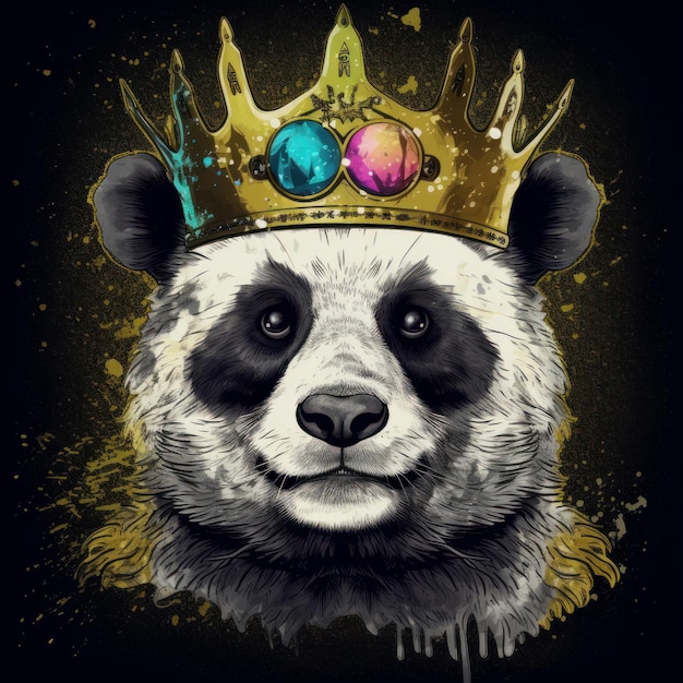 Sehr detaillierter Panda mit goldener Krone und Sonnenbrille