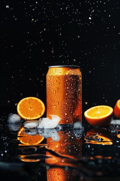 Foto sehr kalte dose orange-soda ohne schwebenden text