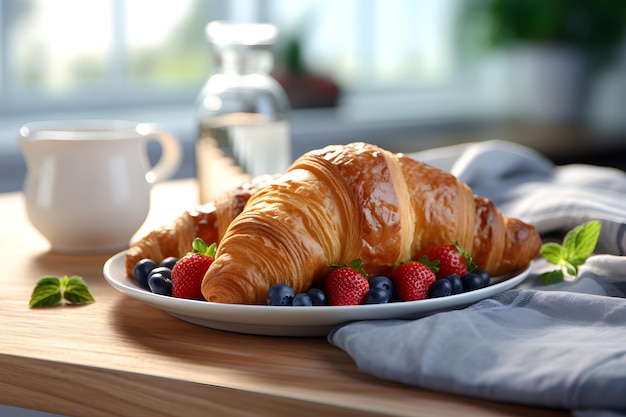 Sehr leckere Croissants mit Erdbeeren und Blaubeeren