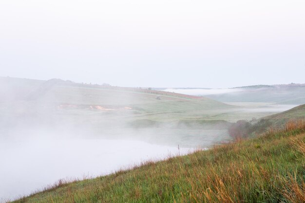 Foto sehr schöne landschaft mit nebel und grüner natur in der republik moldau landliche natur in europa