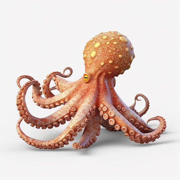 Sehr schöner Oktopus mit weißem Hintergrund. Generative KI