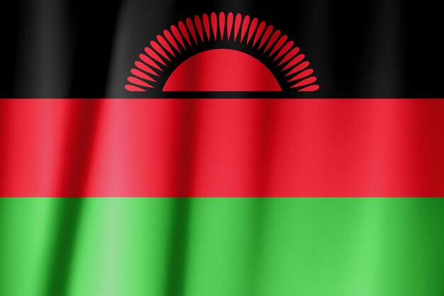 Foto seidenfahne von malawi. malawi flagge aus seidenstoff.