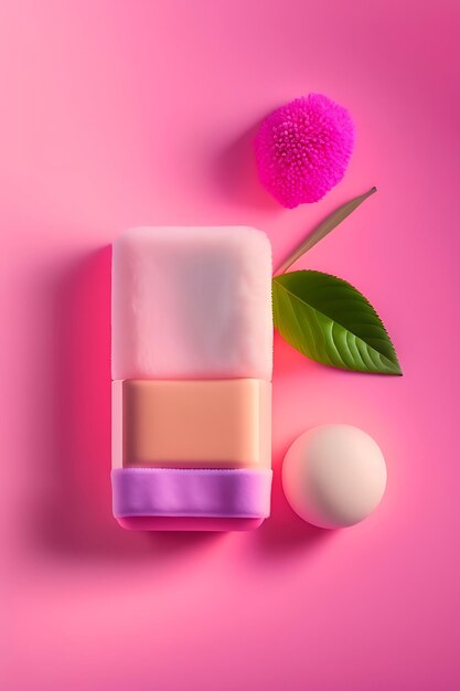 Seife und Handtuch auf rosa Hintergrund Konzept der natürlichen Spa-Kosmetik