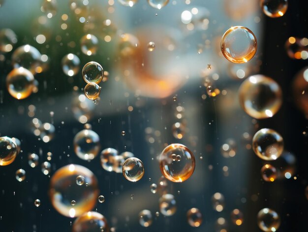 Seifenblasen, die in einem Fenster schwimmen