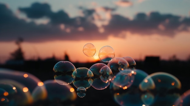 Foto seifenblasen im sonnenuntergang