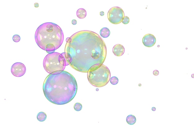Seifenblasen-Zusammensetzung überlagert weißen Hintergrund