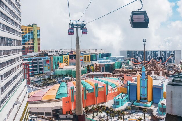 Foto seilbahn durch gebäude gegen den himmel in der stadt