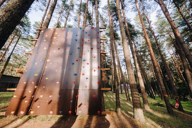 Seilpark Kletterwand im Wald