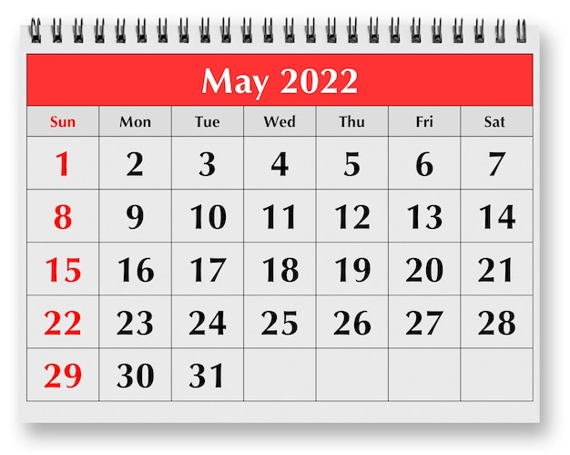 Seite des jährlichen Monatskalenders Mai 2022