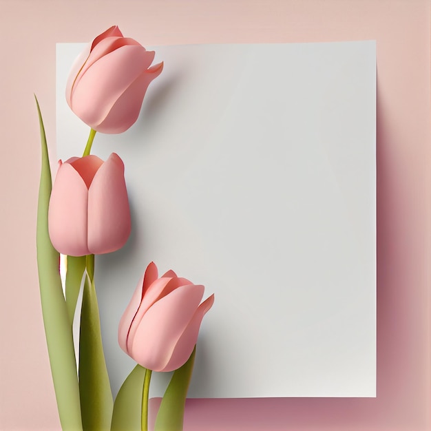 Seite mit rosa Tulpenblumen Illustration Generative AI