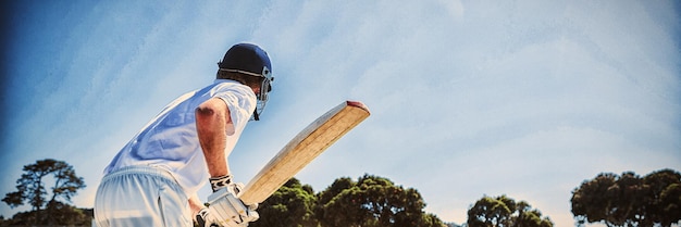 Seitenansicht des Cricket-Spielers beim Schlagen auf dem Feld