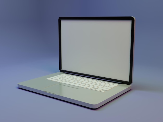 Seitenansicht des leeren Bildschirms des Laptops in minimalem Hintergrund 3D-Rendering