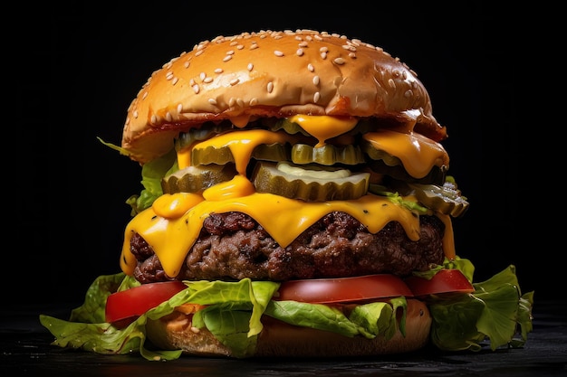 Seitenansicht doppelter Cheeseburger mit gegrilltem Rindfleisch pa