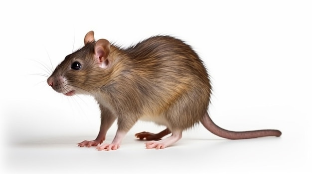 Seitenansicht einer isolierten braunen Rattenart Rattus norvegicus