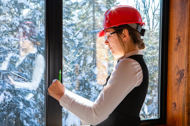 Foto seitenansicht einer person, die durch ein fenster schaut