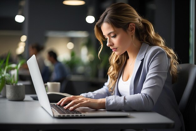 Seitenansicht Frau arbeitet an einem Laptop