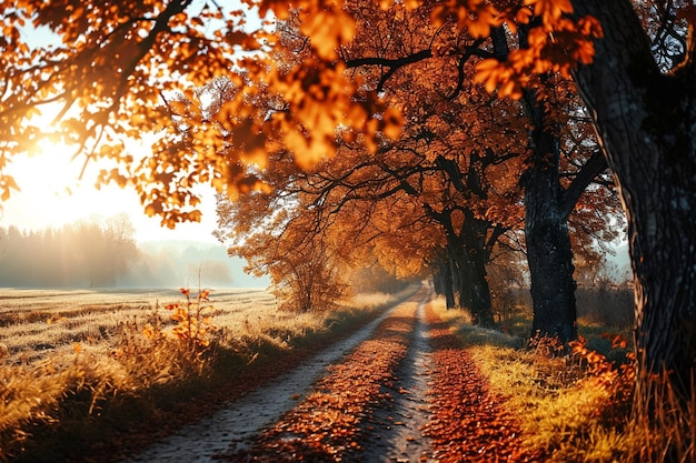 Foto seitenansicht hallo oktober landschaft mit pfad