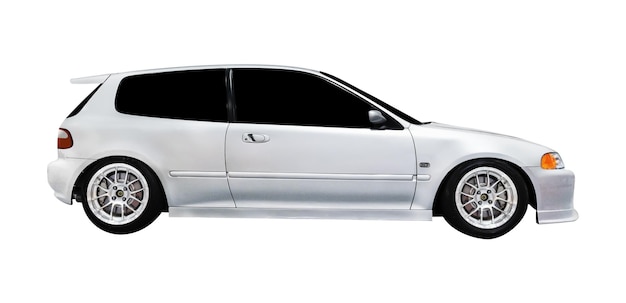 Seitenansicht Sport graues Auto isoliert auf weißem Hintergrund