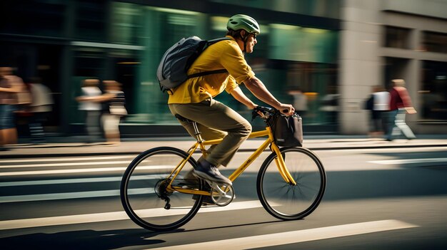 Seitliche Profilfotografie eines männlichen Fahrers auf einem gelben Fahrrad in hoher Qualität