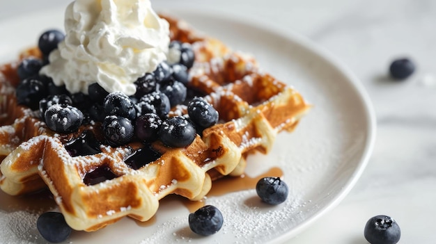 Seitliche Sicht auf Blueberry Waffles vor weißem Hintergrund