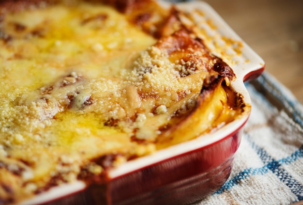 Selbst gemachte Lasagne-Nahrungsmittelphotographie-Rezeptidee