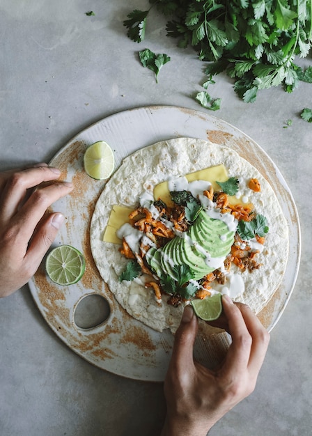 Selbst gemachte Pilzquesadilla-Lebensmittelphotographie-Rezeptidee