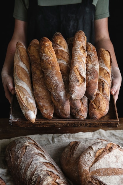 Selbst gemachte Sauerteigbrotnahrungsmittelphotographie-Rezeptidee