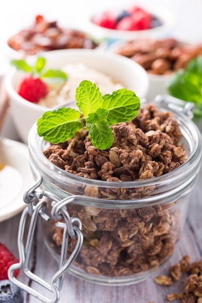 Selbst gemachte Schokoladen-Müsli-Zutaten