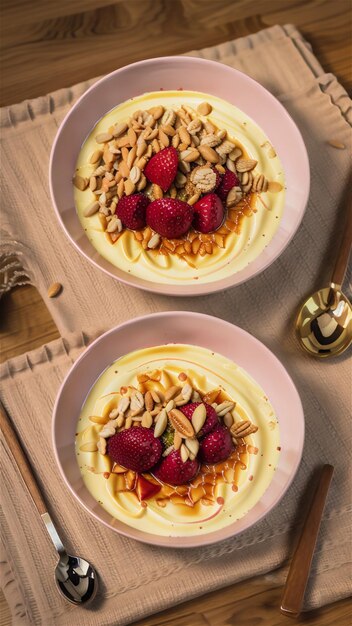 Selbst gemachter gesunder Joghurt mit Müsli und Blaubeeren