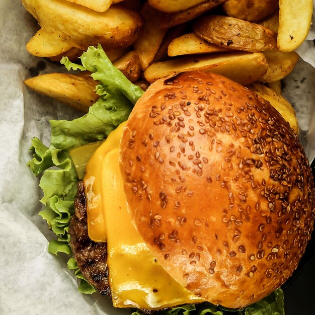 Selbst gemachter Hamburger mit Frischgemüse