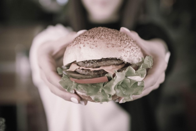 Selbst gemachter Hamburger mit Frischgemüse