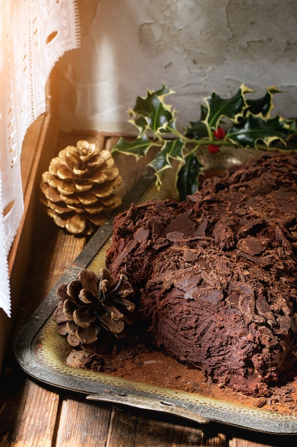 Selbst gemachter Weihnachtsschokoladen-Jul-Klotz