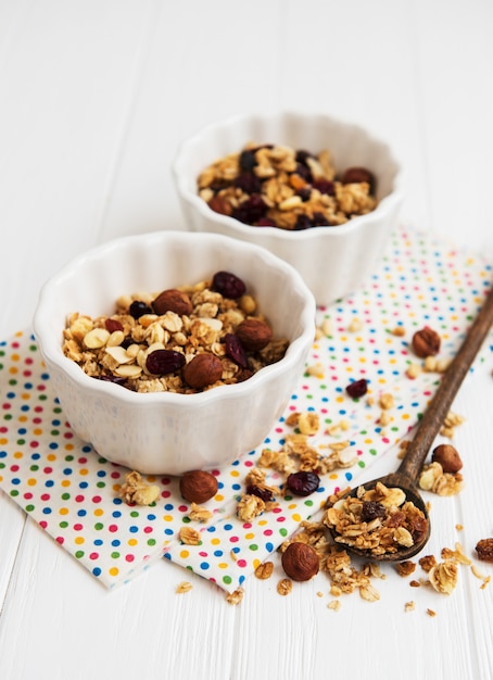 Selbst gemachtes Granola auf einer Tabelle