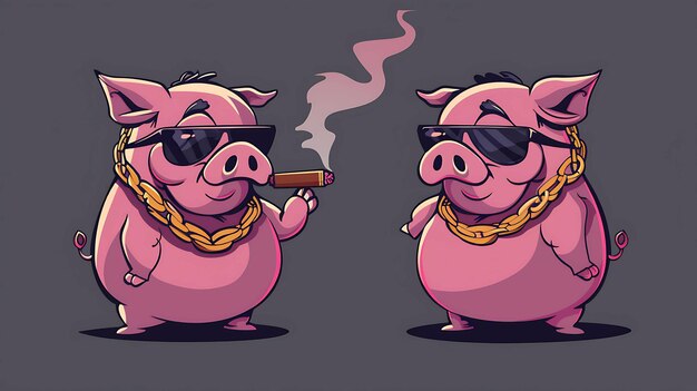 Selbstbewusst und cool, dieses Paar Cartoon-Schweine ist die perfekte Verkörperung von Swagger