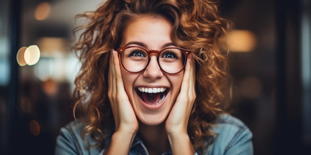 Foto selbstbewusste junge frau mit brille porträt generative ki