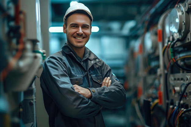 Foto selbstbewusster elektroingenieur in aktion