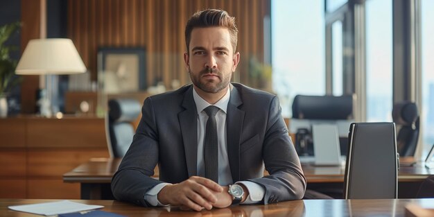 Foto selbstbewusster geschäftsmann im modernen büro