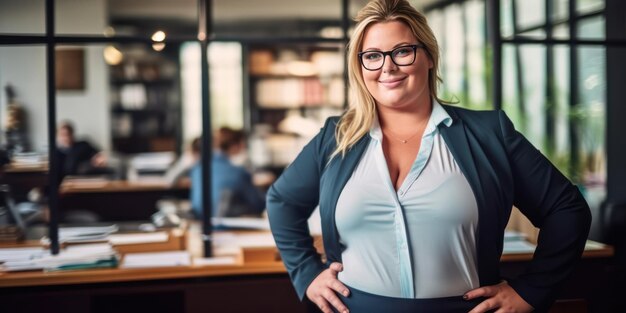 Foto selbstvertrauen von plus-size-managern bei der arbeit